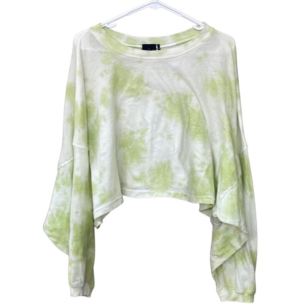 Urban Outfitters White & Green Tie Dye Cropped Long Sleeve Size Medium